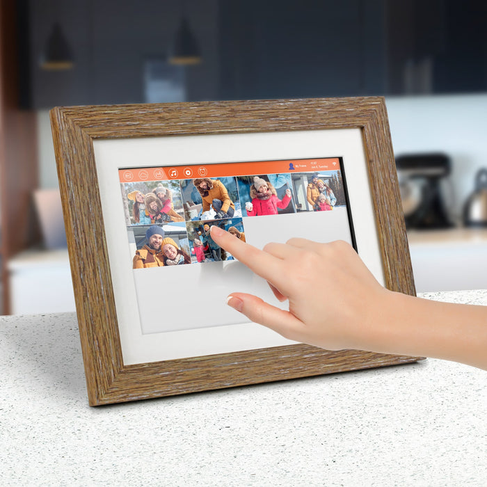 Aluratek 10 inch Distressed Wood Wifi Digital Photo Frame Touch Screen