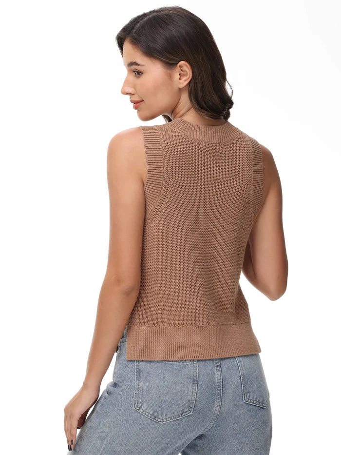 Demi High Crewneck Cotton Tank - Cinnamon - Molly + Kate