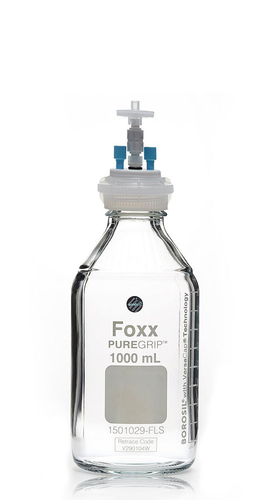 HPLC Solvent Reservoir Bottle Assembly, GL45, 1L Clear, Class VI Polytetrafluoroethylene (PTFE) Adapter, 2 Ports for 3.2mm(1/8") and/or | img_1 | Foxx Life Sciences Global | shopfls.com