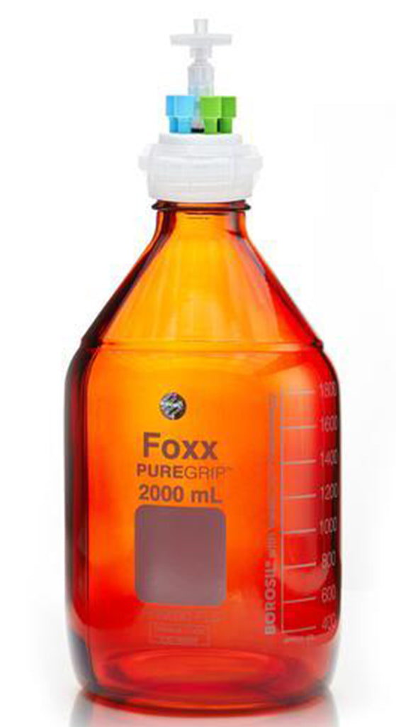 HPLC Solvent Reservoir Bottle Assembly, GL45, 2L Amber, Class VI Polytetrafluoroethylene (PTFE) Adapter, 4 Ports for 3.2mm(1/8") and/or | img_1 | Foxx Life Sciences Global | shopfls.com