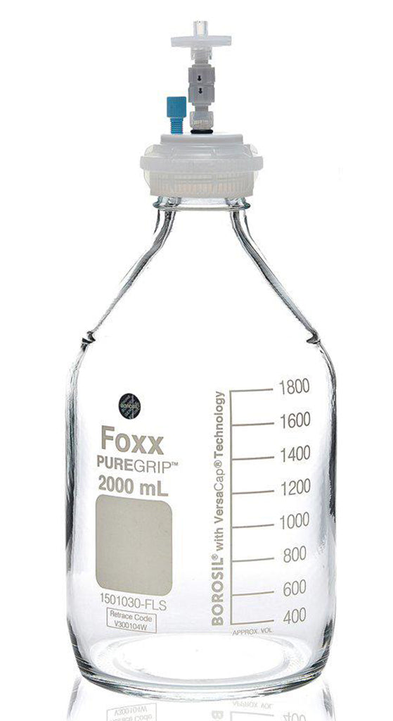 HPLC Solvent Reservoir Bottle Assembly, GL45, 2L Clear, Class VI Polytetrafluoroethylene (PTFE) Adapter, 1 Ports for 3.2mm(1/8") or 1.6mm(1/16") OD | img_1 | Foxx Life Sciences Global | shopfls.com