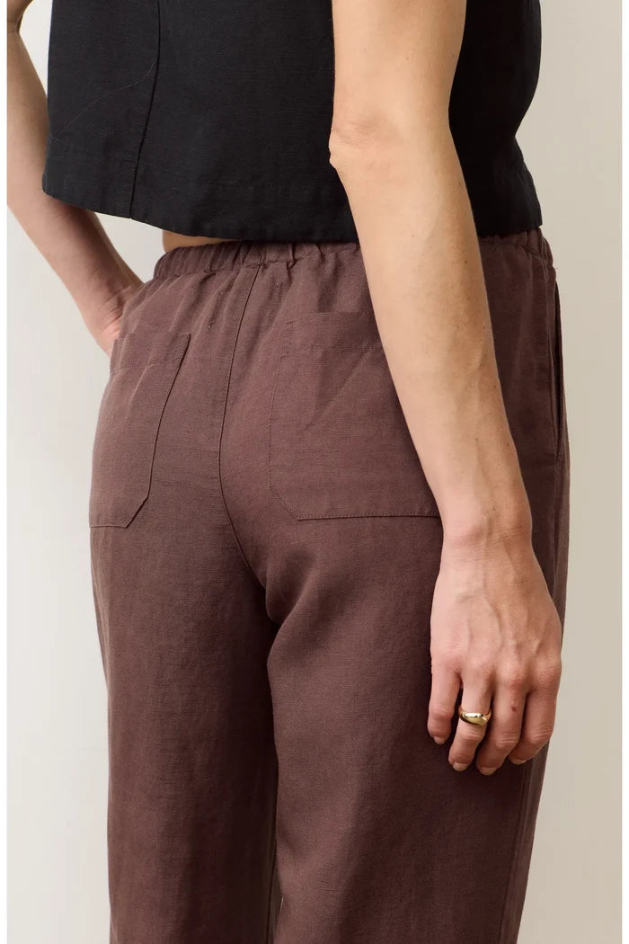 Linen Drawstring Pant - Chocolate - Molly + Kate