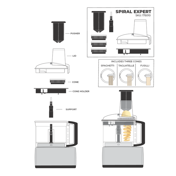 Technical illustration of the Magimix spiral expert