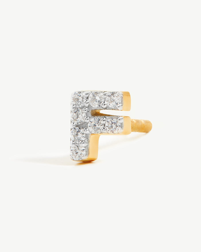 Pave Initial Single Stud Earring - Initial F | 18ct Gold Plated Vermeil/Cubic Zirconia Earrings Missoma