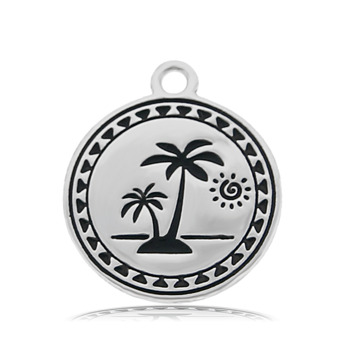 Pink Tourmaline Stone Bracelet with Palm Tree Sterling Silver Charm
