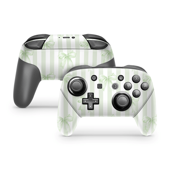 Soft Green Bows Nintendo Switch Pro Controller Decal Skins