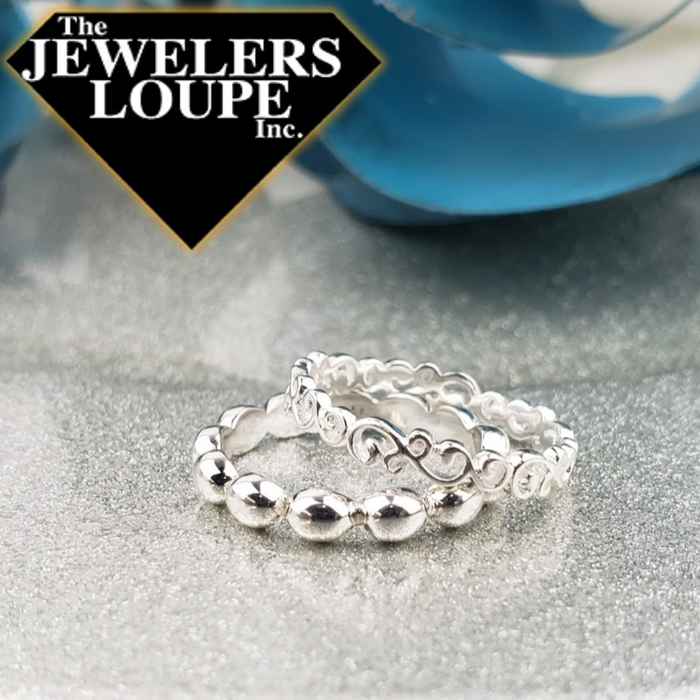 Southern Gates Single Rice Bead Ring Size 5 925 Sterling Silver Gorgeous sterling silver rice beads pay homage to the Holy City's rice history and South Carolina's agricultural background. Our stunning Rice Bead Collection includes chains, hoop earrings, rings, and bracelets. Shown with Southern Gates Thin Scroll Ring, sold separately.