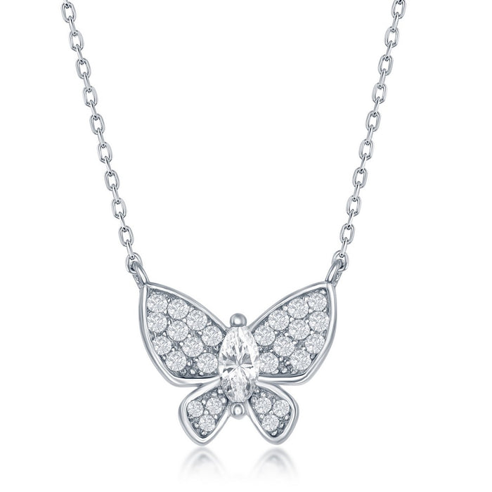 Sterling Silver CZ Butterfly Necklace on adjustable 16+2" Sterling Silver Chain.