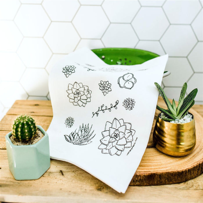 Succulent Tea Towel, flour sack towel