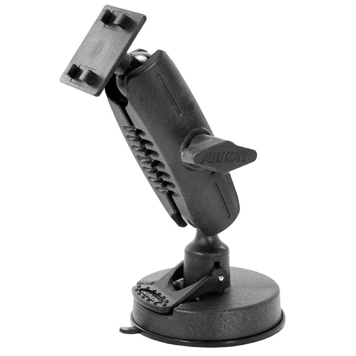 The 80mm Windshield Suction Mount is a black adjustable arm holder with a rectangular 4-prong plate, designed to secure Herbert Richter iGRIP phones and tablets on smooth surfaces like windshields or dashboards.