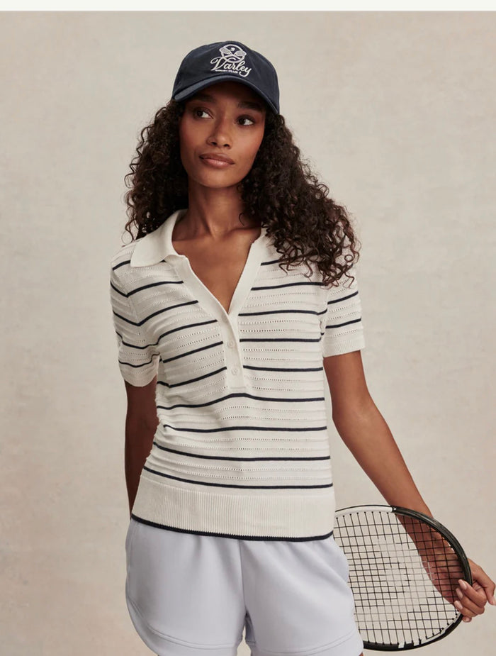 Wren Knit Polo - White / Blue Nights - Molly + Kate
