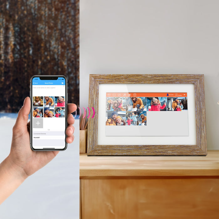 Aluratek 10 inch Distressed Wood Wifi Digital Photo Frame Phone App