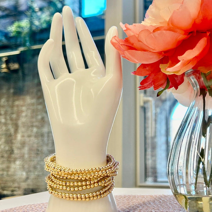 10 PC BEADED STETCH BRACELET SET - GOLD/SILVER