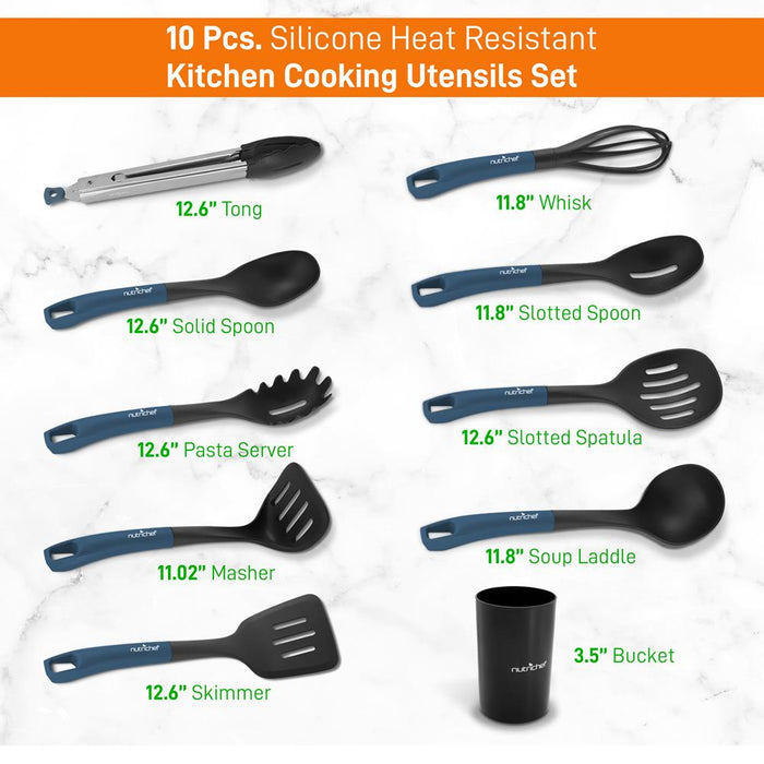 10-Piece Non-Stick Silicone Utensils Set - Heat Resistant, Blue