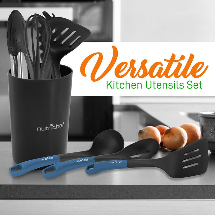 10-Piece Non-Stick Silicone Utensils Set - Heat Resistant, Blue