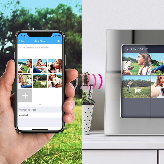 Aluratek 10-inch silver ips touchscreen wifi digital photo frame 16gb transfer