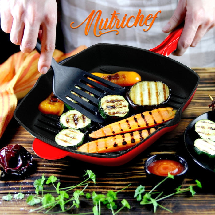11" Cast Iron Grill Pan, Perfect Grill Marks, Porcelain Enamel Coating