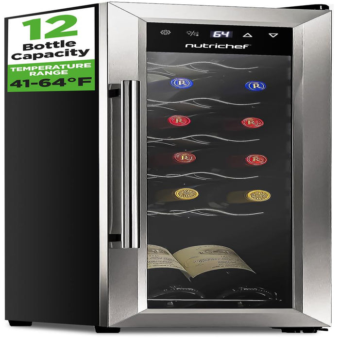 12 Bottle Wine Cooler, Compact Fridge, Digital Control, Stainless Steel