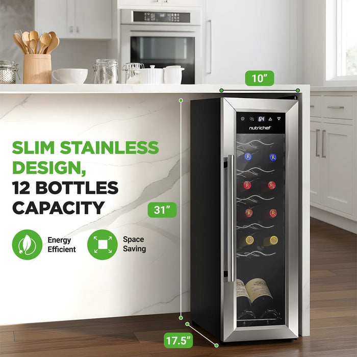 12 Bottle Wine Cooler, Compact Fridge, Digital Control, Stainless Steel