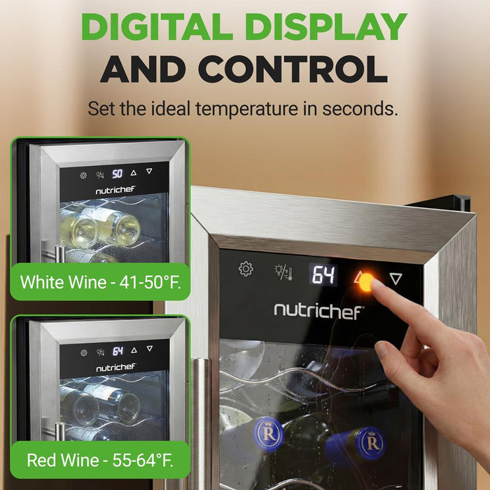 12 Bottle Wine Cooler, Compact Fridge, Digital Control, Stainless Steel