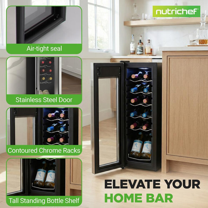 12 Bottle Wine Cooler, Compact Fridge, Digital Control, Stainless Steel