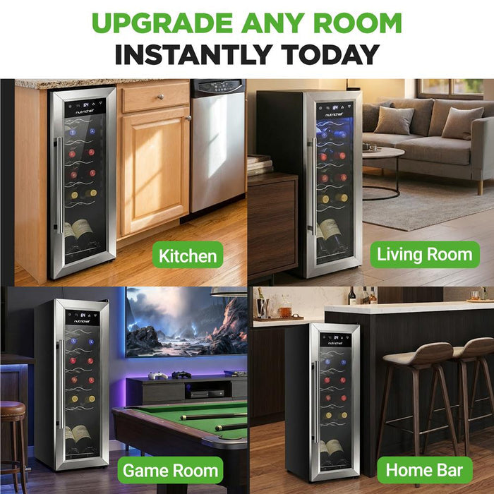 12 Bottle Wine Cooler, Compact Fridge, Digital Control, Stainless Steel