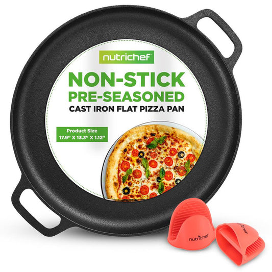 13" Cast Iron Pizza Pan - Versatile Pre-Seasoned Griddle w/ Handles