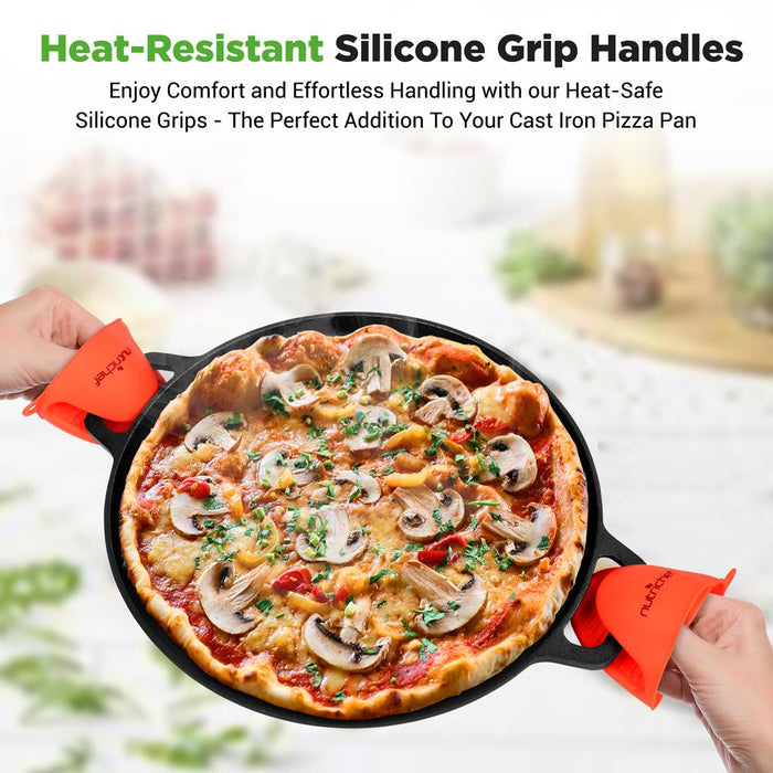 13" Cast Iron Pizza Pan - Versatile Pre-Seasoned Griddle w/ Handles