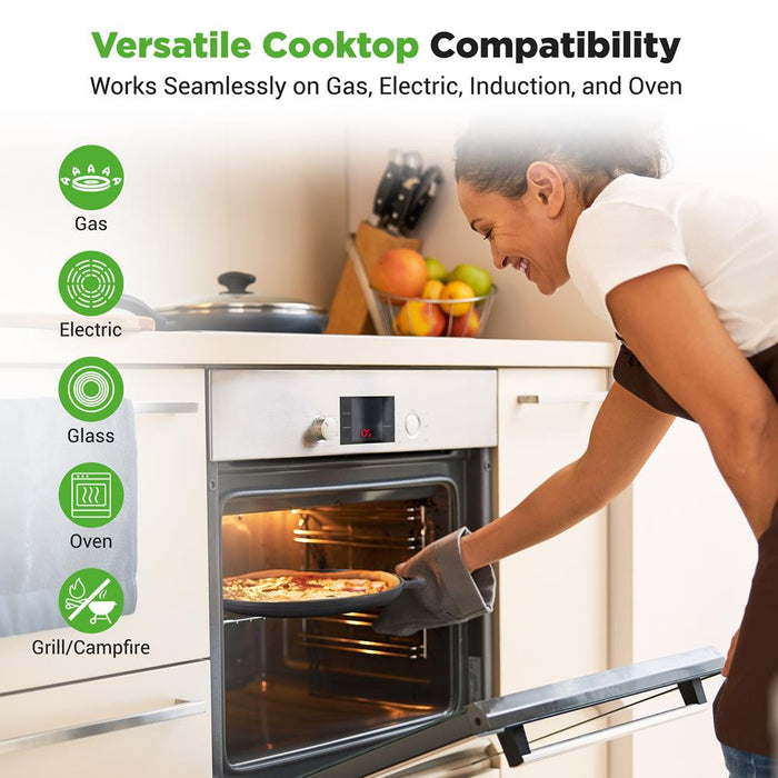 13" Cast Iron Pizza Pan - Versatile Pre-Seasoned Griddle w/ Handles