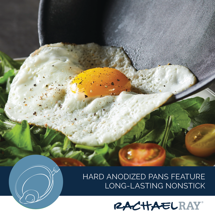 Fried egg on greens and tomatoes, using a 14-Inch Professional Nonstick Pan.