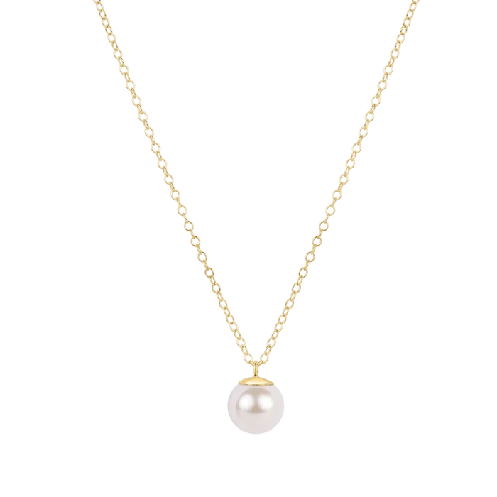 16" Gold Necklace - 8mm Classic Pearl Charm - Molly + Kate