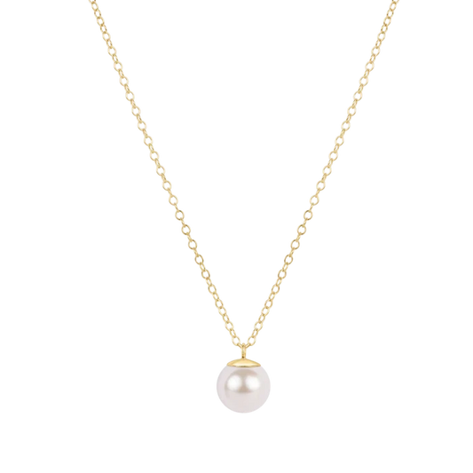 16" Gold Necklace - 8mm Classic Pearl Charm - Molly + Kate