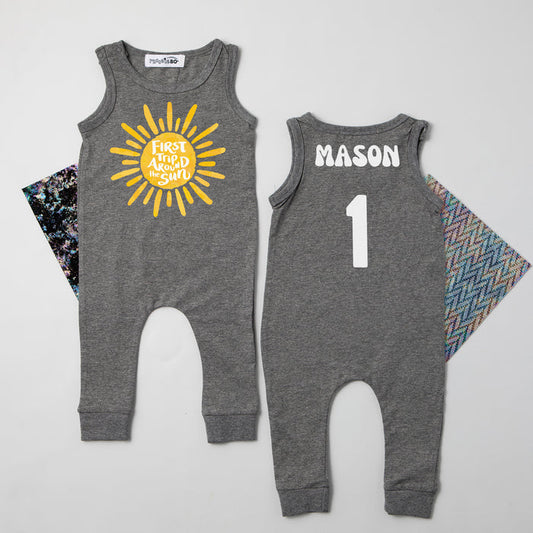 "1st Trip Around the Sun" Personalized Sleeveless 1st Birthday Outfit