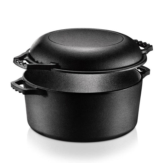 2-In-1 Pre-Seasoned Non-Stick Cast Iron Double Dutch Oven And Skillet Lid