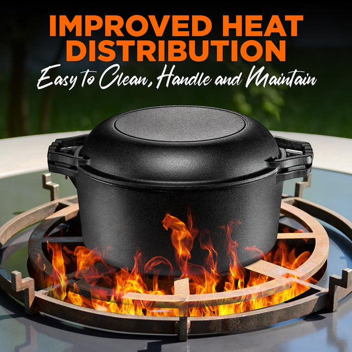 2-In-1 Pre-Seasoned Non-Stick Cast Iron Double Dutch Oven And Skillet Lid