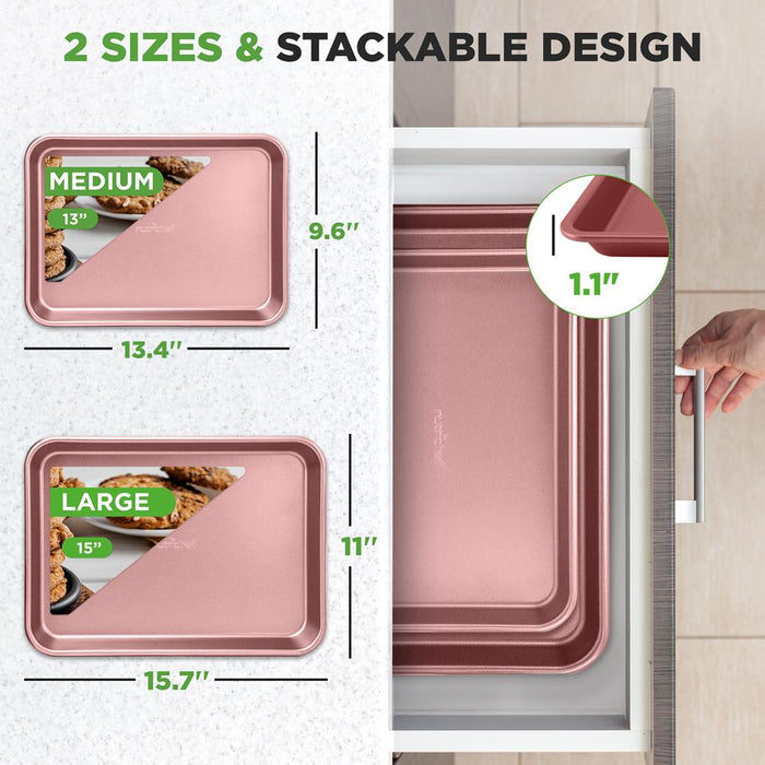 2-Piece Nonstick Cookie Sheets Set, Carbon Steel, Rose Gold