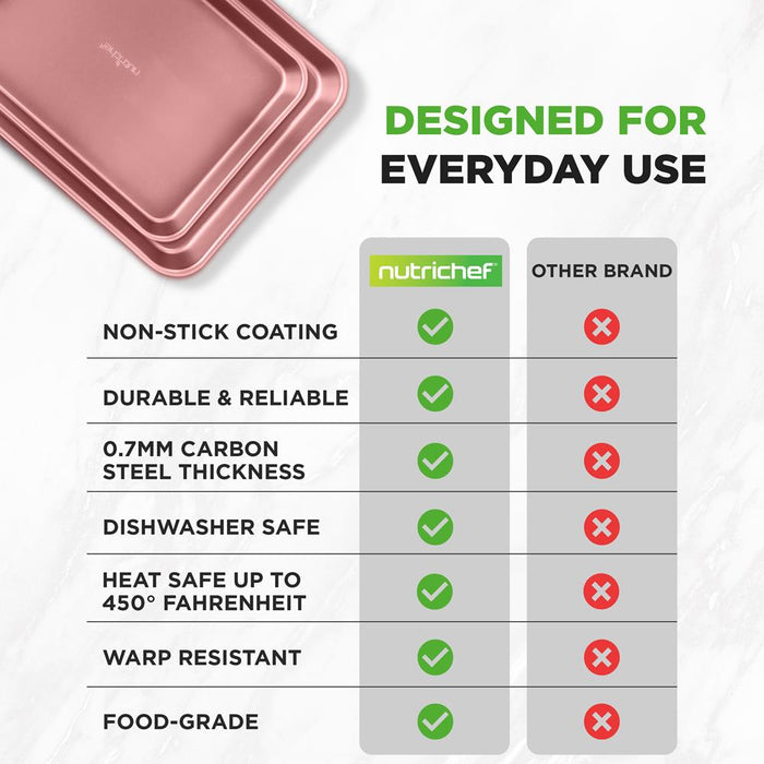 2-Piece Nonstick Cookie Sheets Set, Carbon Steel, Rose Gold