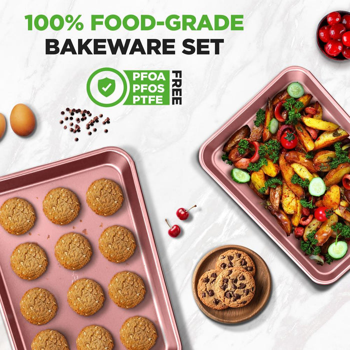 2-Piece Nonstick Cookie Sheets Set, Carbon Steel, Rose Gold