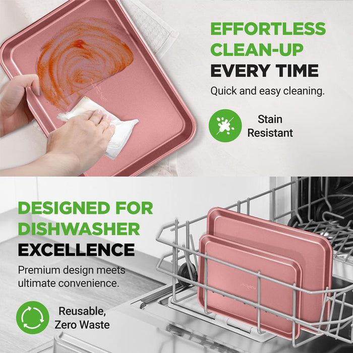 2-Piece Nonstick Cookie Sheets Set, Carbon Steel, Rose Gold