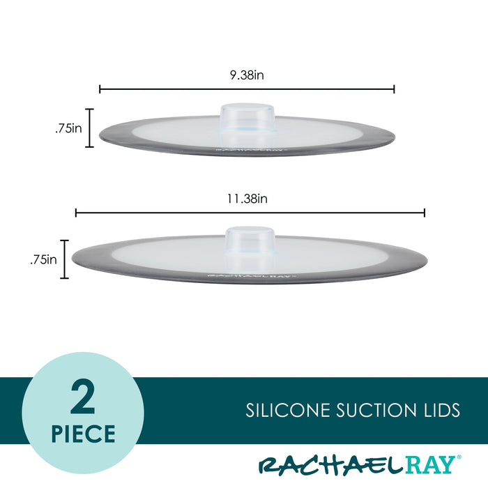 Upgrade your kitchen with the 2-Piece Silicone Suction Lid Set, designed for versatility and durability with diameters of 9.38 inches and 11.38 inches to provide an airtight seal on bowls and pots.