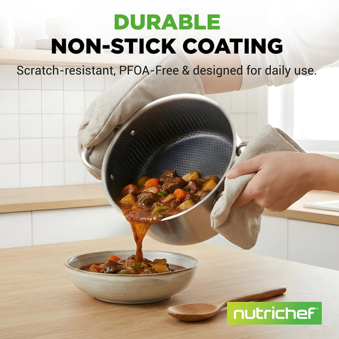 5 QT Stainless Steel Stew Pot - Non-Stick, Scratch-Resistant, Glass Lid