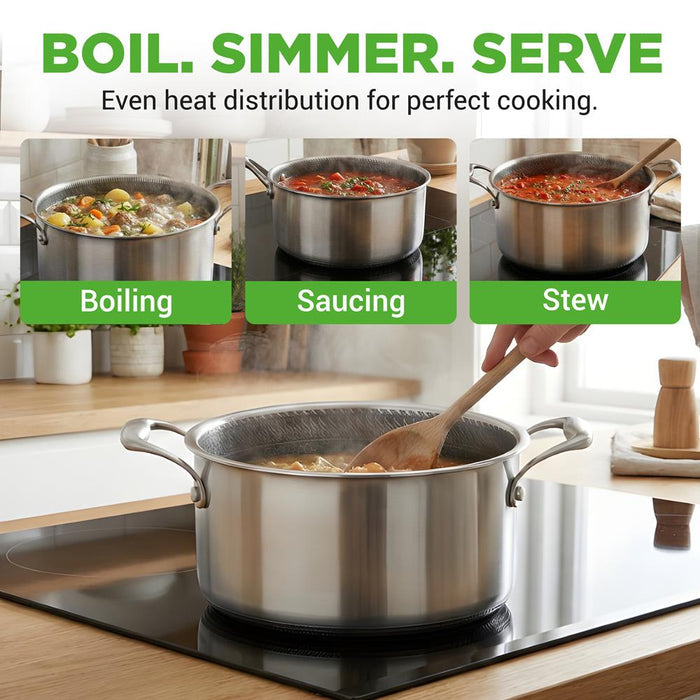 5 QT Stainless Steel Stew Pot - Non-Stick, Scratch-Resistant, Glass Lid