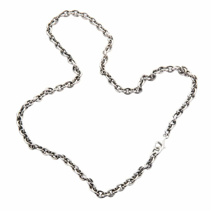 A thick 5mm sterling silver rolo chain.