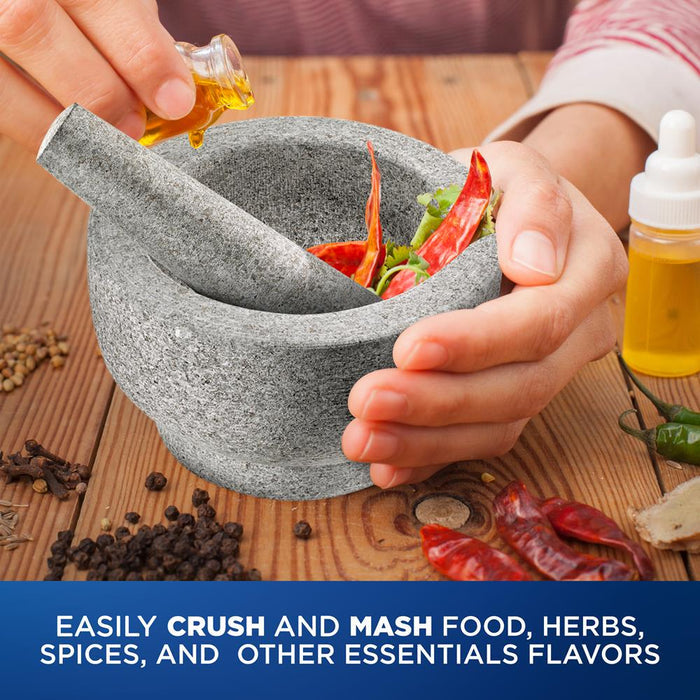 6'' Original Mortar And Pestle Set - Heavy Duty Unpolished Granite, 2 Cups Capacity