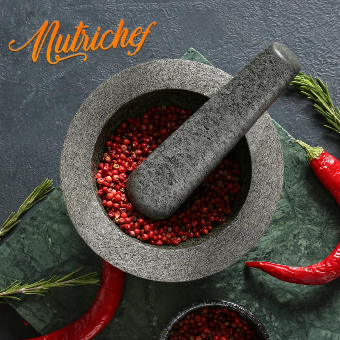 6'' Original Mortar And Pestle Set - Heavy Duty Unpolished Granite, 2 Cups Capacity
