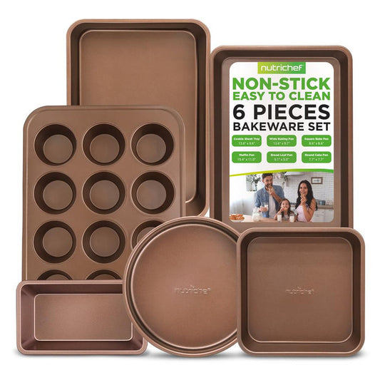6-Piece Nonstick Bakeware Set, Durable Carbon Steel, Gold