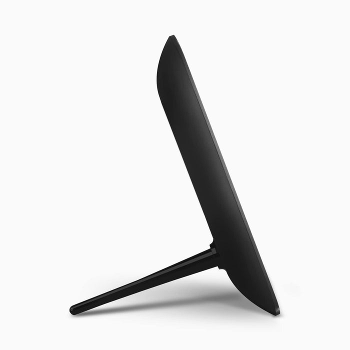 Black digital photo frame side view with standing support