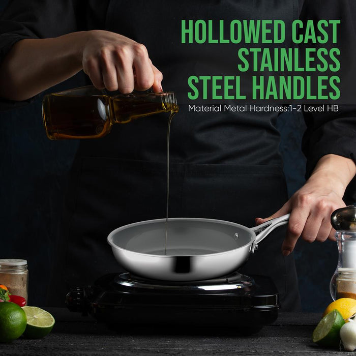 8" Fry Pan Non-Stick Coating Stainless Steel Easy-Clean Dishwasher Safe
