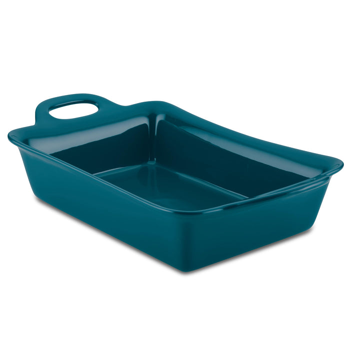 The 9-Inch x 13-Inch Ceramic Baker, in a lovely teal color, is perfect for oven-safe recipes and includes a convenient handle on one end.