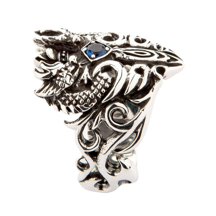 Profile view showing the substantial height and three-dimensional sculpting of the dragon sword ring